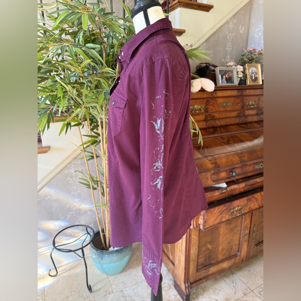 STETSON ladies western long sleeve blouse XL excellent condition burgundy - Picture 12 of 16